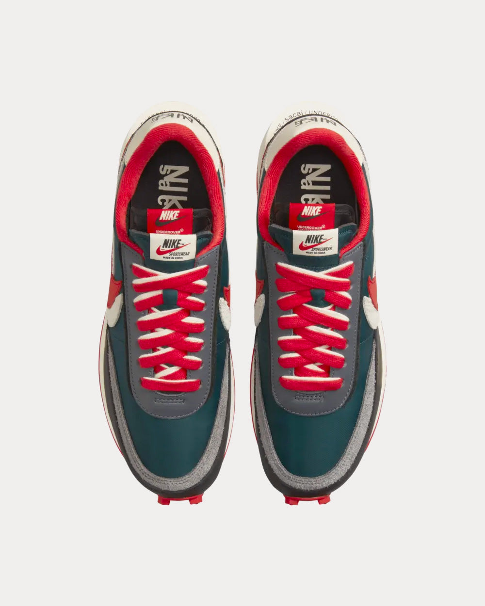 Nike x sacai x UNDERCOVER LDWaffle Midnight Spruce and University Red Low Top Sneakers - 2