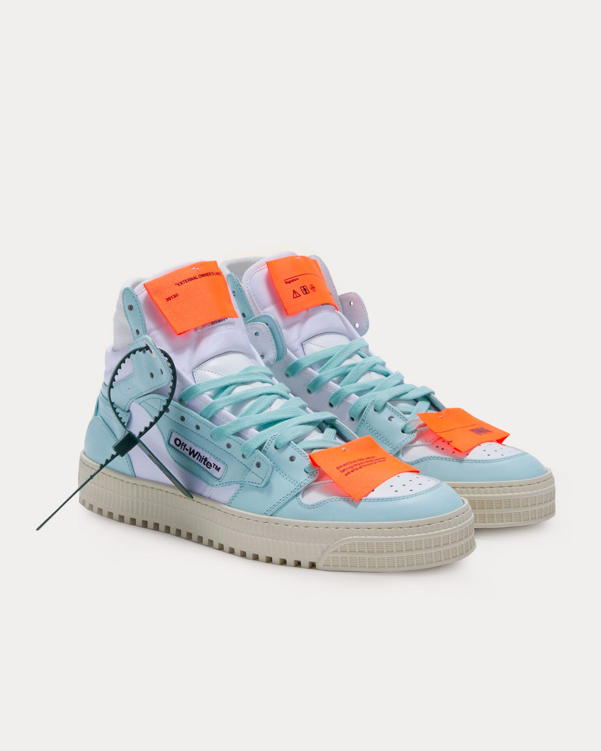 Off-White 3.0 Off Court Leather White / Light Blue High Top Sneakers - 3