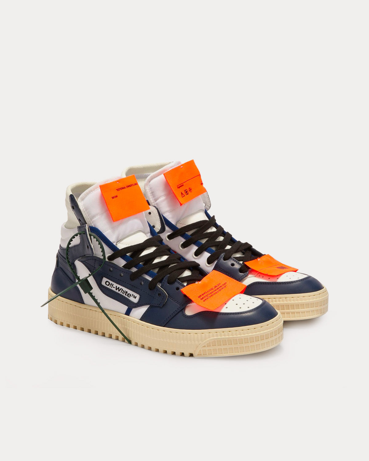 Off-White 3.0 Off Court Leather White / Dark Blue High Top Sneakers - 2