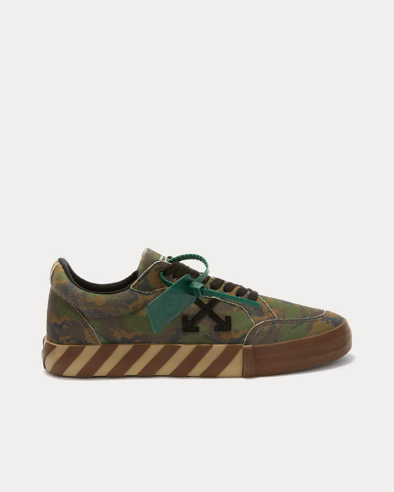 Off-White Low Vulcanized Camo Canvas Military Green Low Top Sneakers - 1