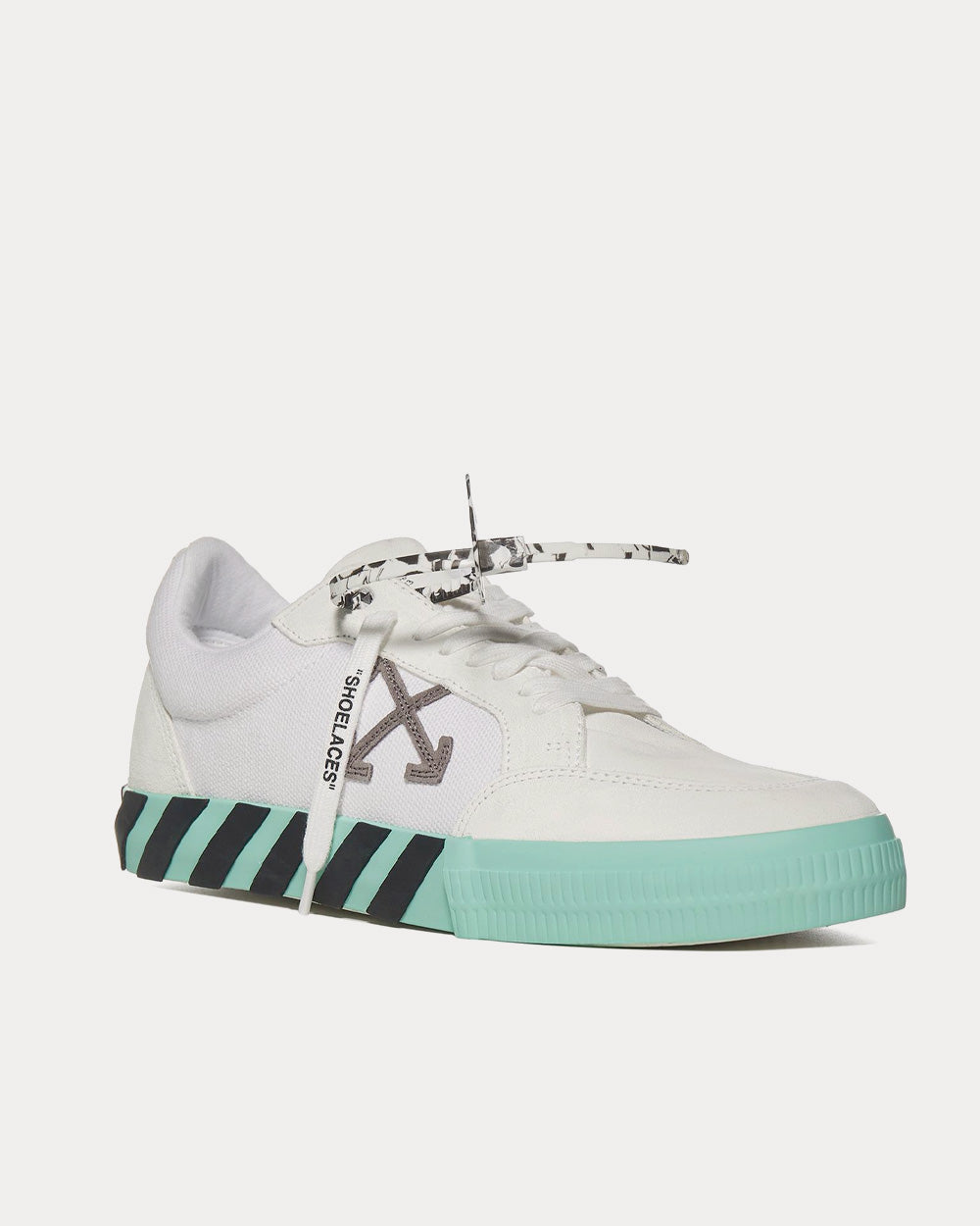 Off-White Vulcanized Leather & Canvas White / Mint Low Top Sneakers - 2