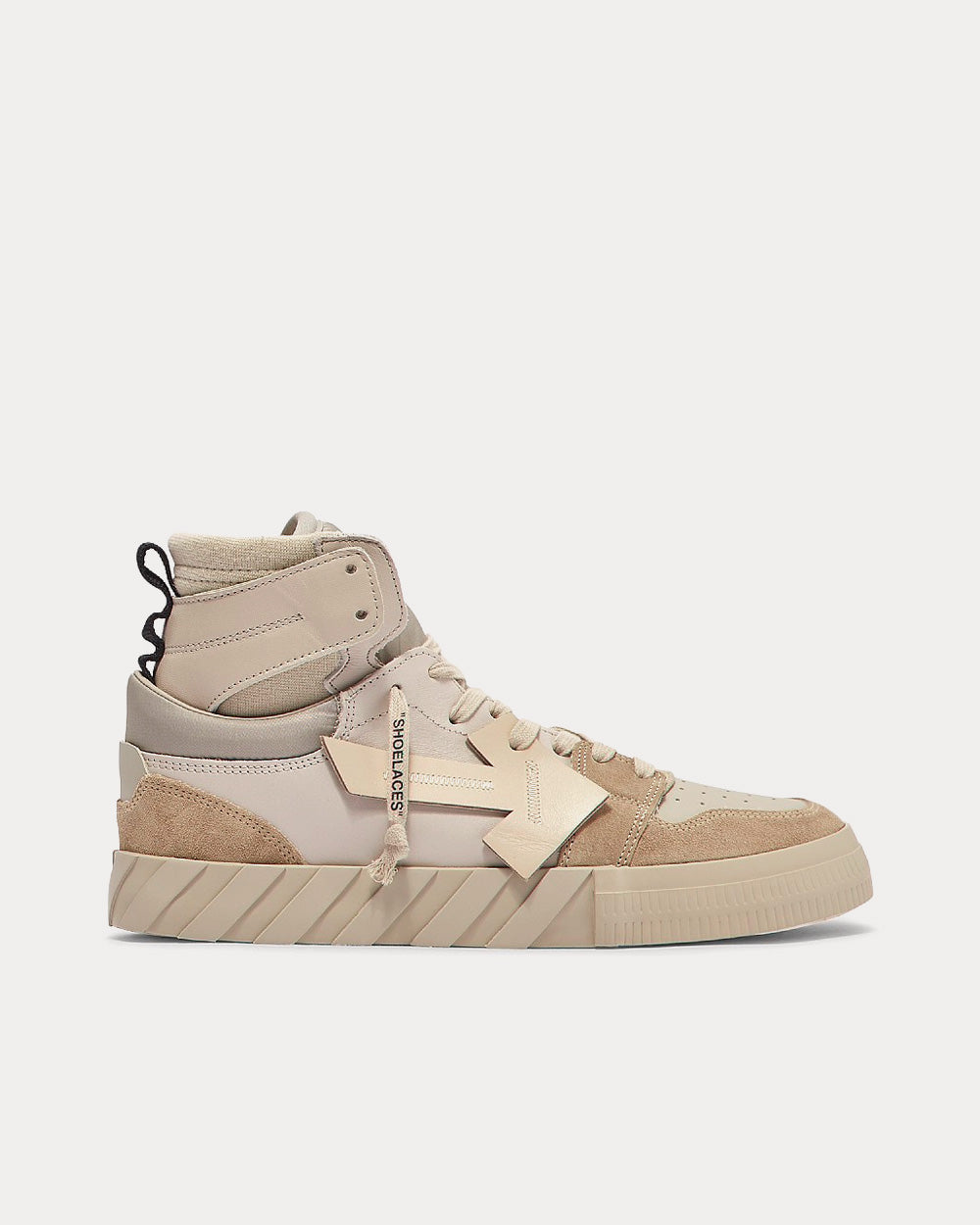 Men s Vulcanized Leather Beige High Top Sneakers