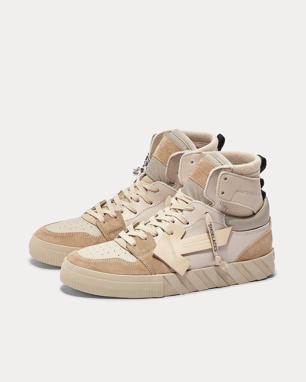 Off-White Vulcanized Leather Beige High Top Sneakers - 2