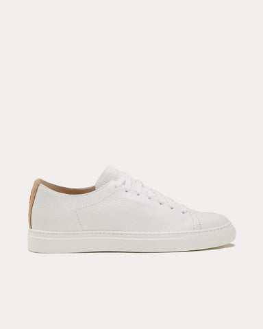 Officina Slowear Textured Calf Leather Beige Detailing White Low Top Sneakers