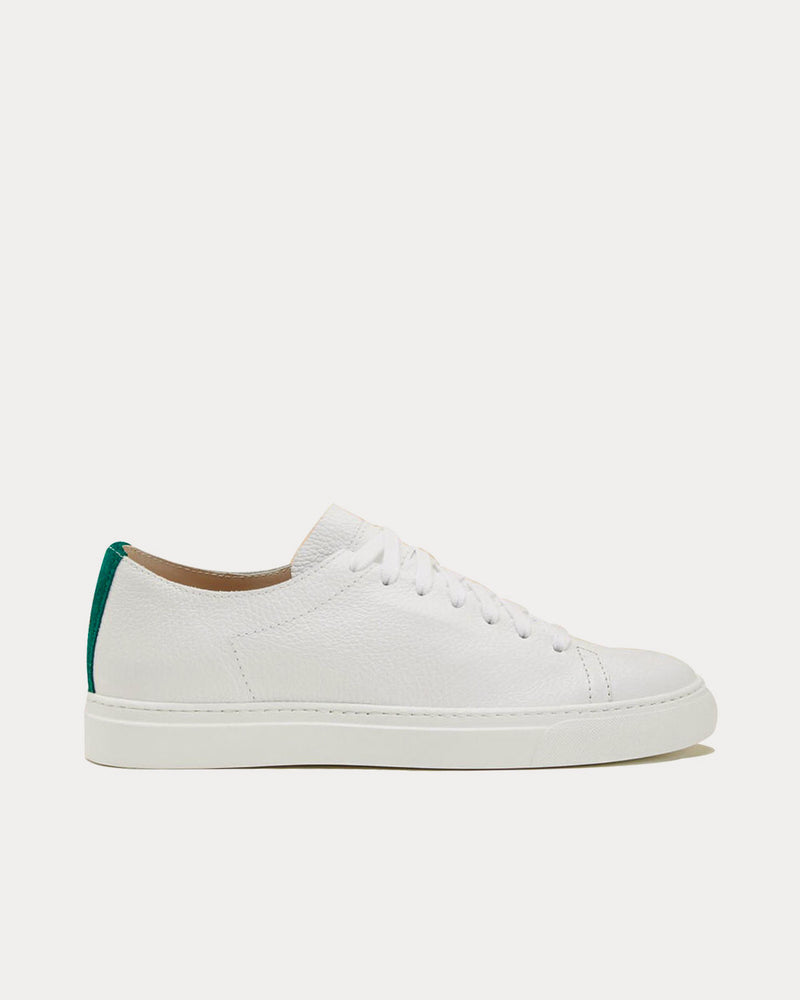 Officina Slowear Textured Calf Leather Dark Green Detailing White Low Top Sneakers - 1