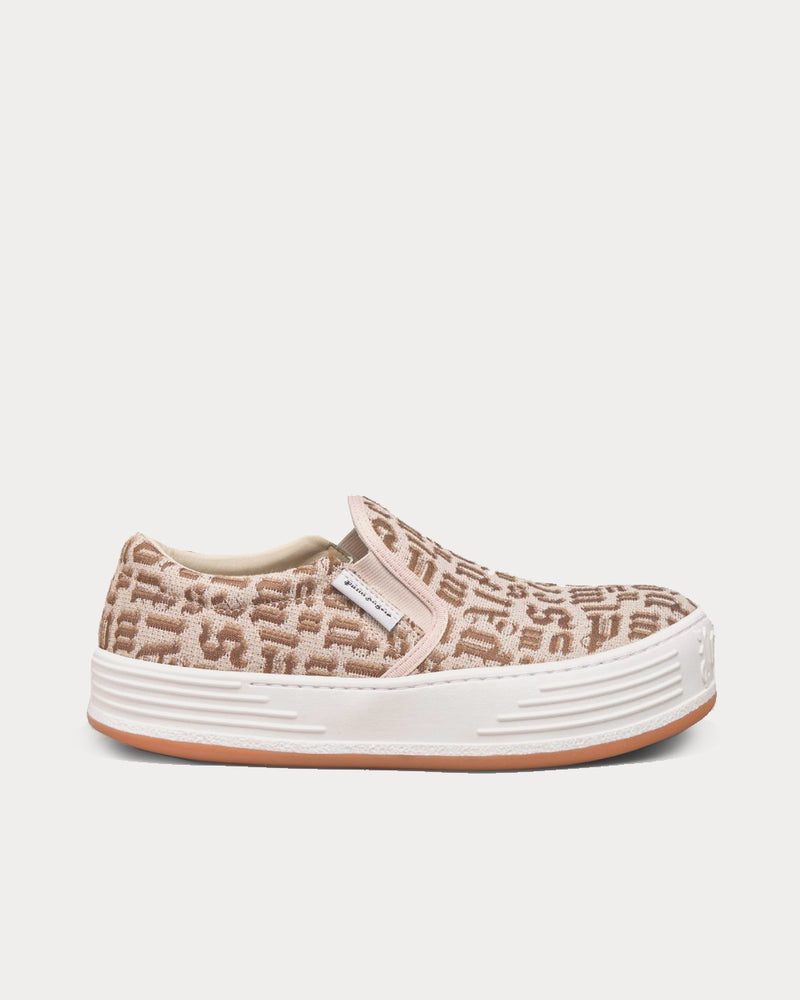 Palm Angels Monogram Brown Beige Slip On Sneakers - 1