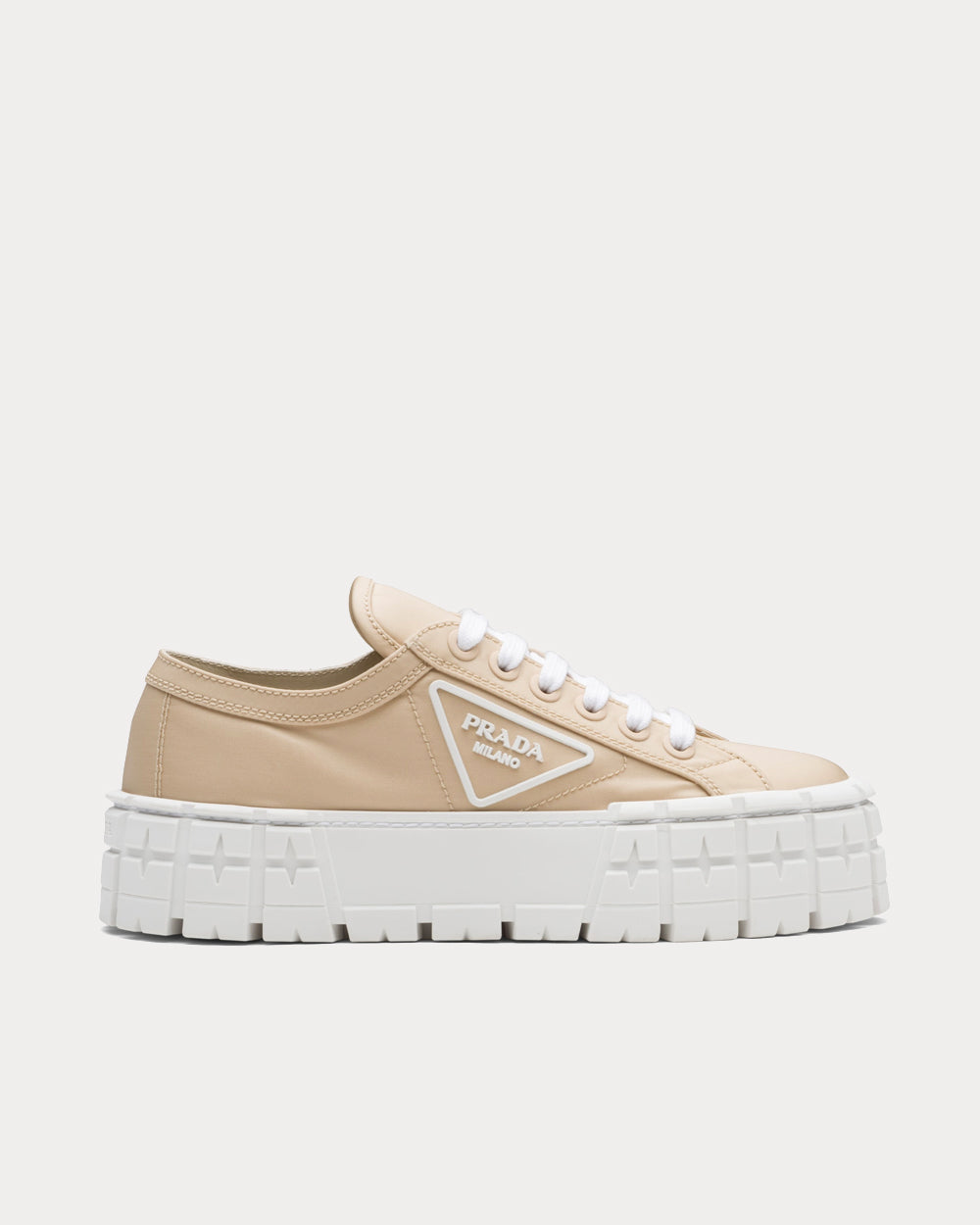 Prada Double Wheel Nylon Gabardine Desert Beige Low Top Sneakers - 1