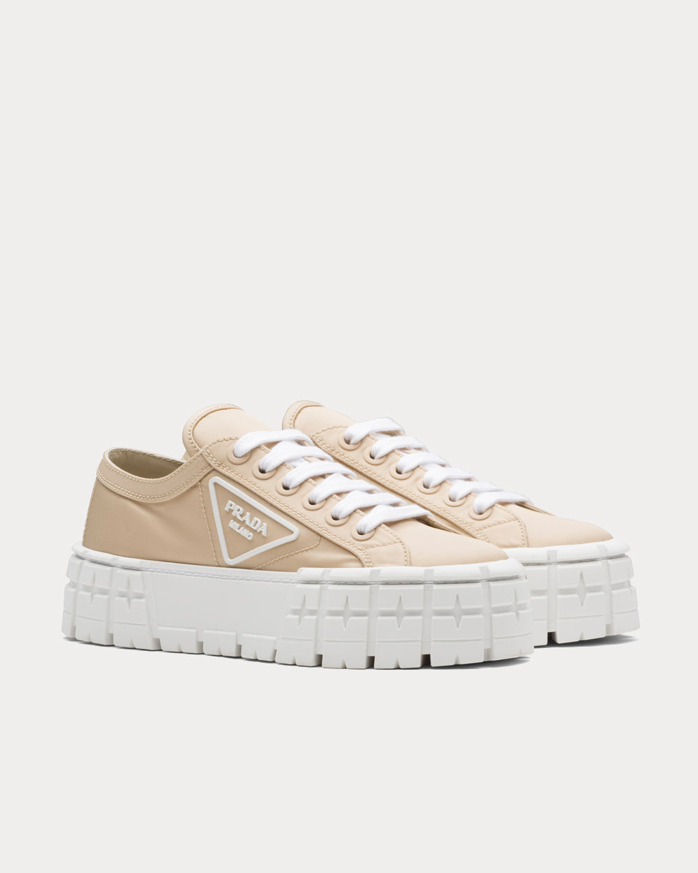 Prada Double Wheel Nylon Gabardine Desert Beige Low Top Sneakers - 2