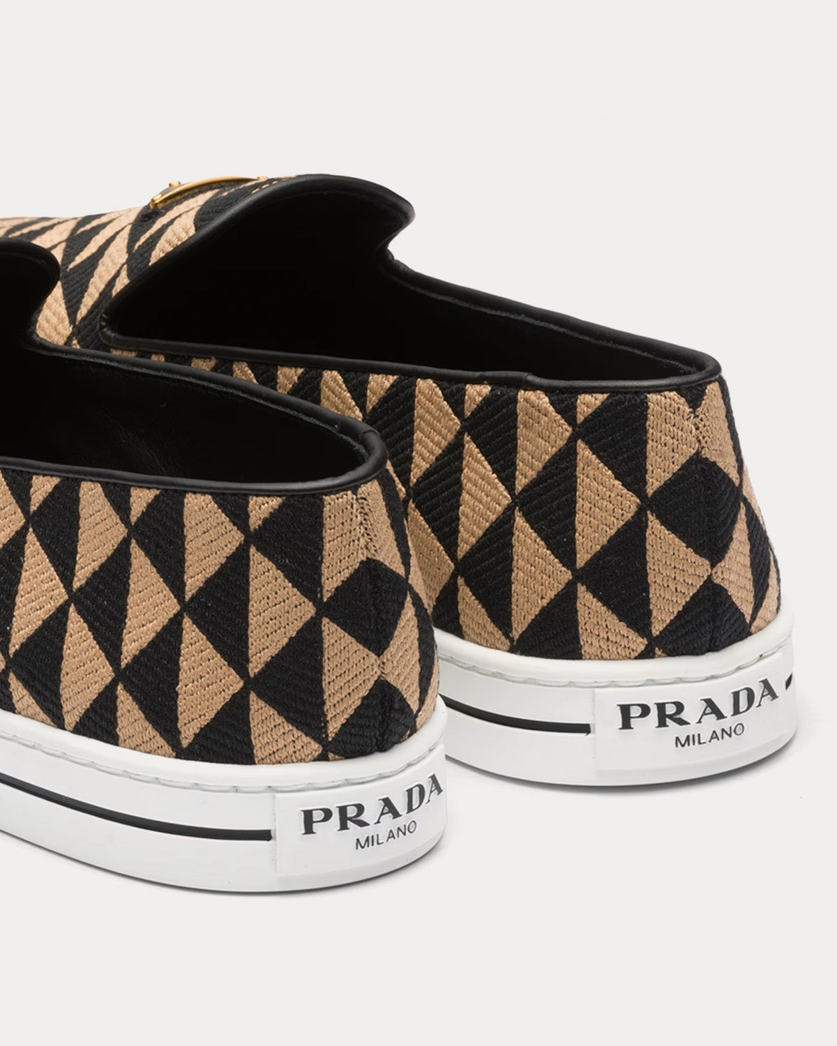 Prada Embroidered Technical Fabric Black / Beige Slip On Sneakers - 3