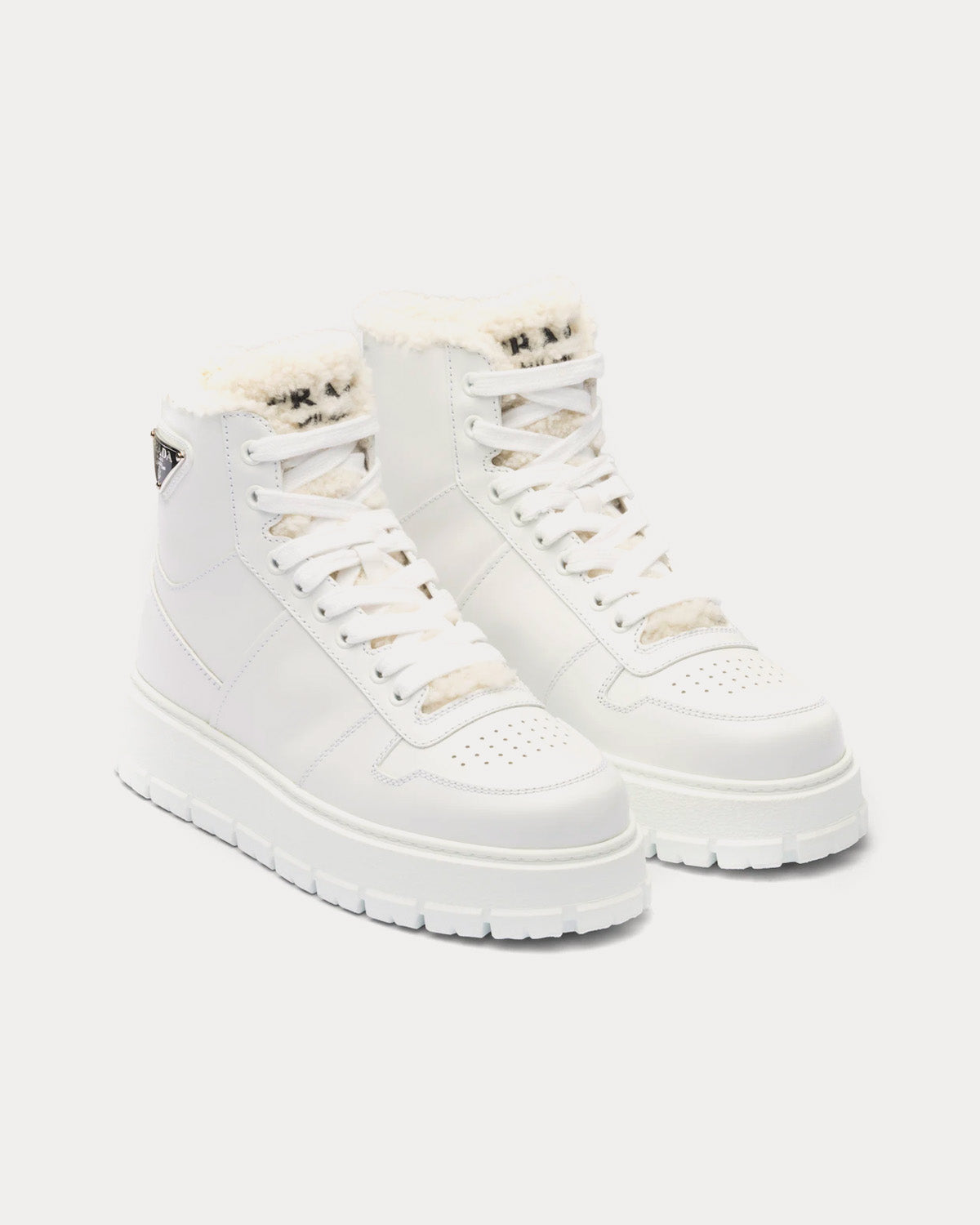 Prada Leather & Shearling White High Top sneakers - 2