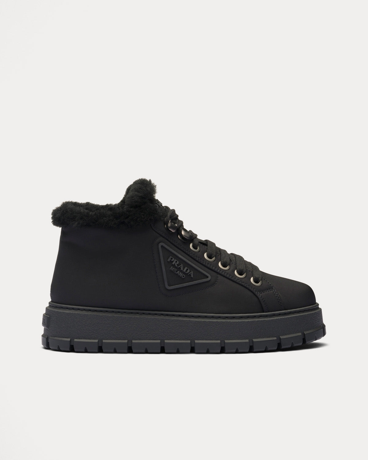 Prada Nylon Lace-Up Booties Black High Top Sneakers - 1