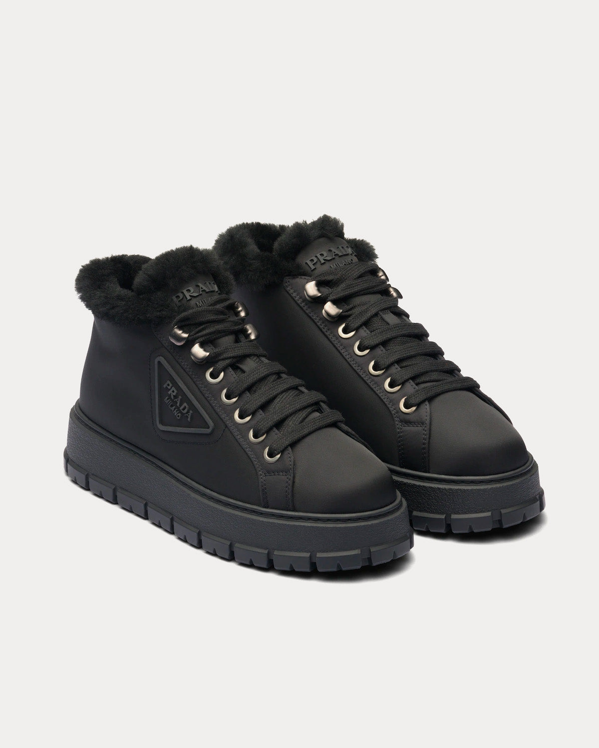 Prada Nylon Lace-Up Booties Black High Top Sneakers - 2