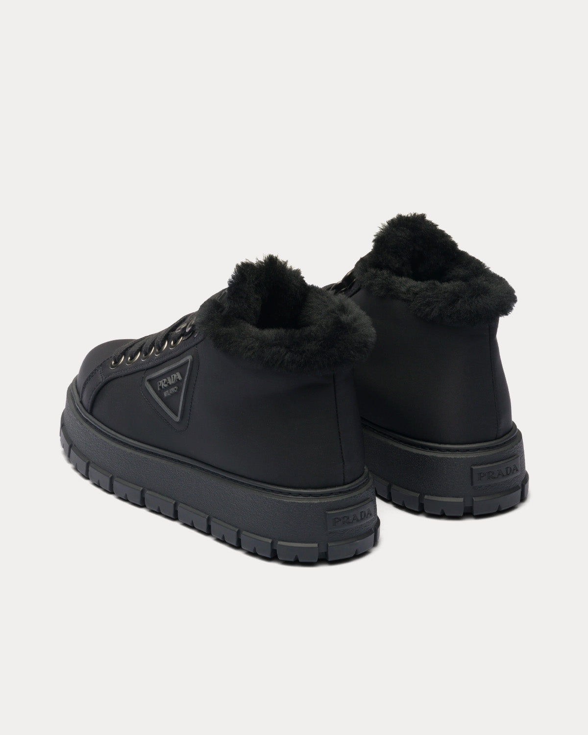 Prada Nylon Lace-Up Booties Black High Top Sneakers - 3