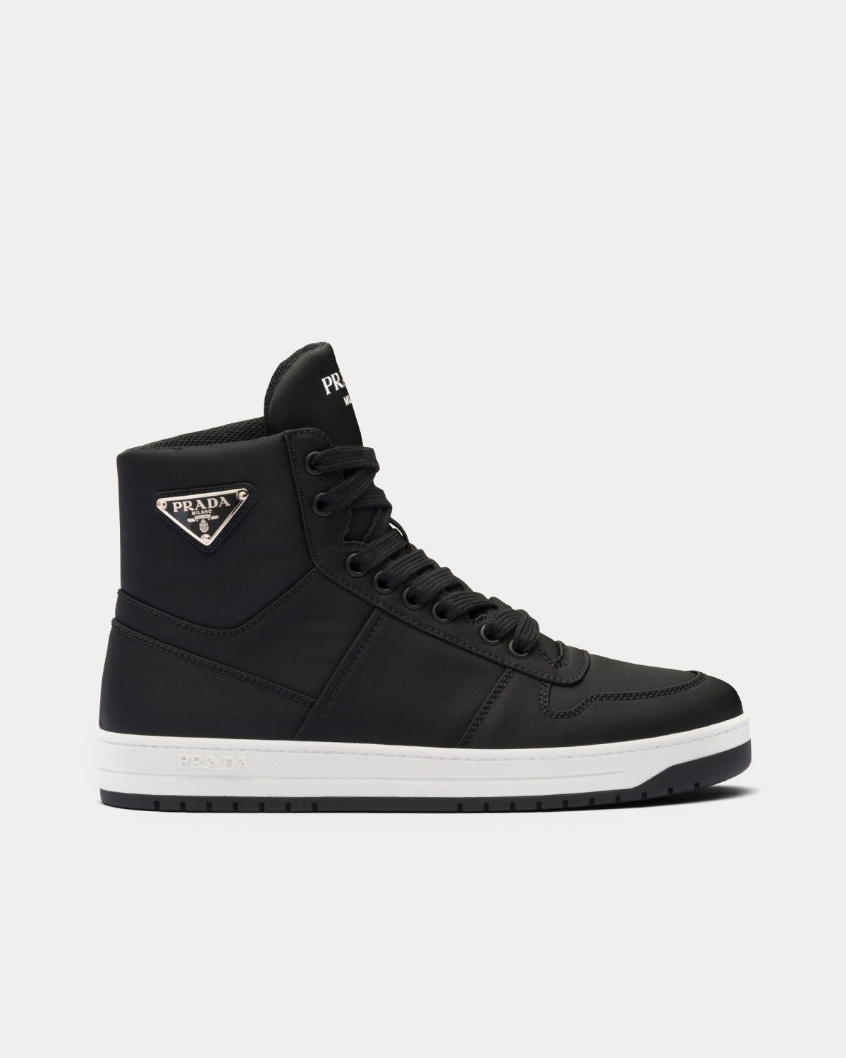 Prada Re-Nylon Gabardine Black / White High Top Sneakers - 1