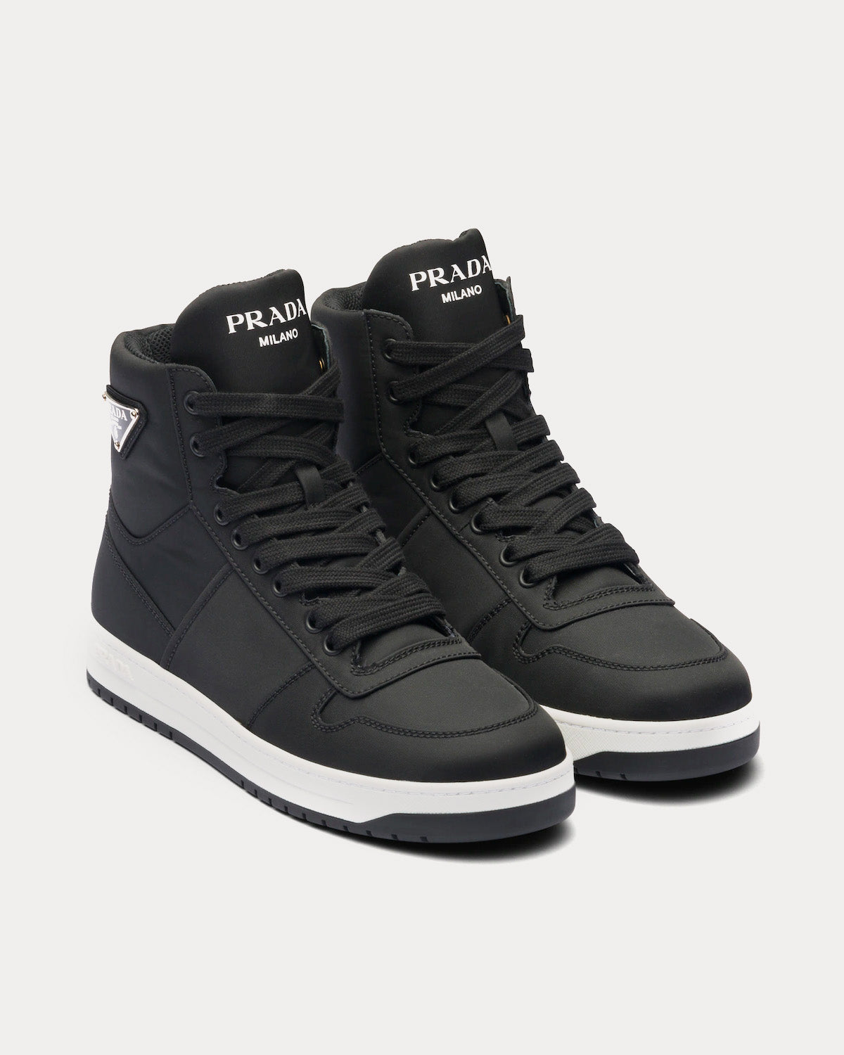 Prada Re-Nylon Gabardine Black / White High Top Sneakers - 2