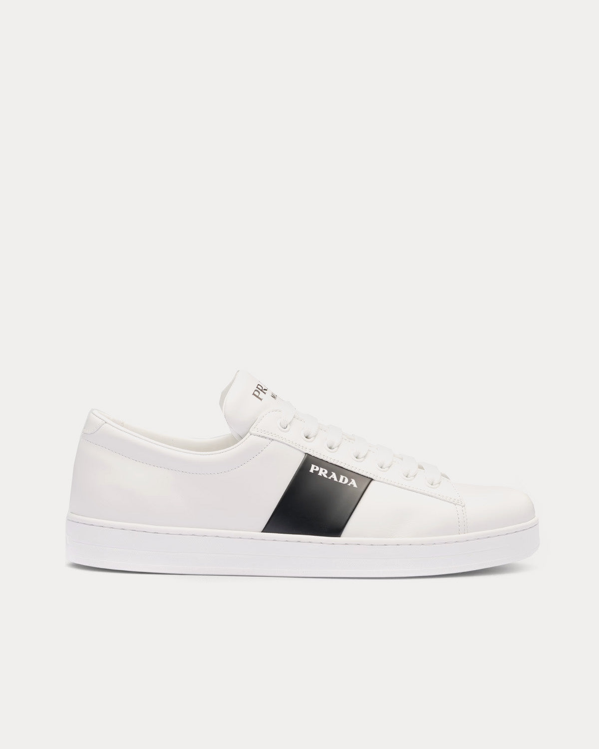 Prada Brushed Leather White / Black Low Top Sneakers - 1