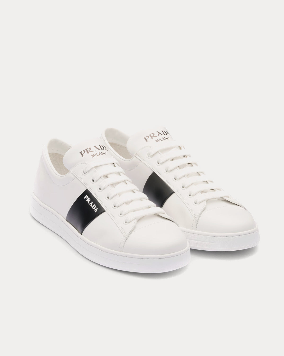 Prada Brushed Leather White / Black Low Top Sneakers - 2