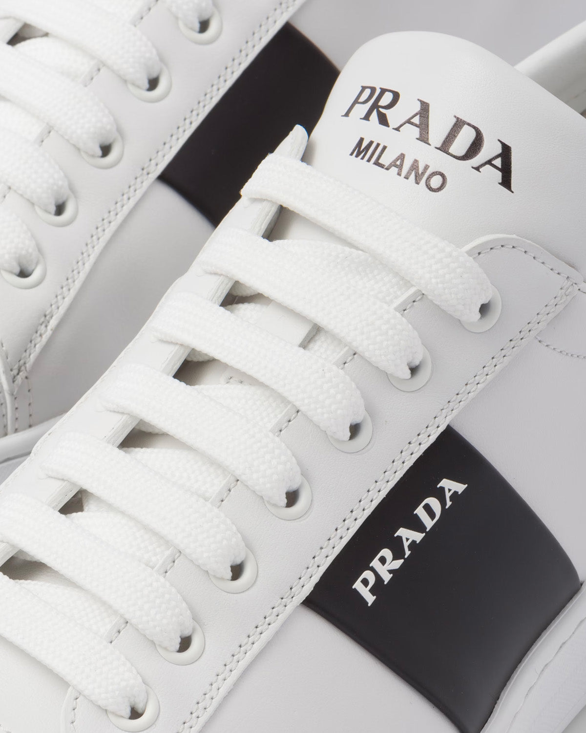 Prada Brushed Leather White / Black Low Top Sneakers - 3