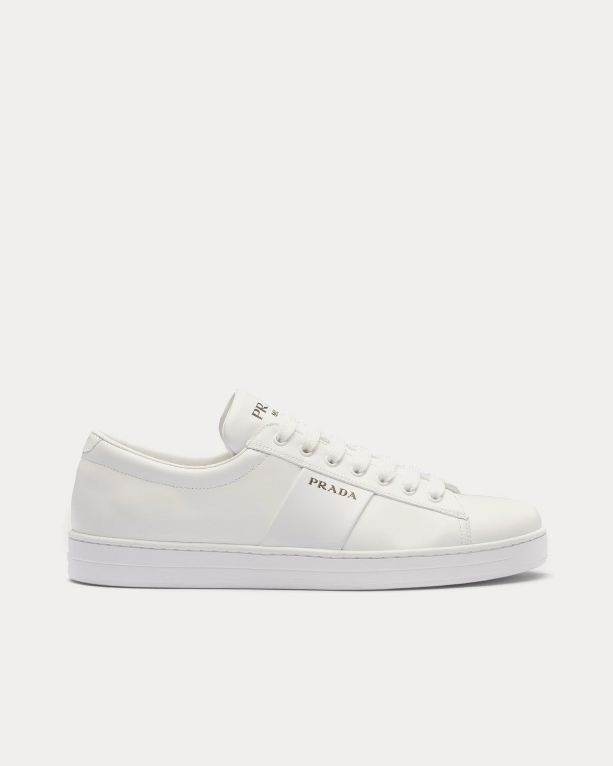 Prada Brushed Leather White Low Top Sneakers - 1