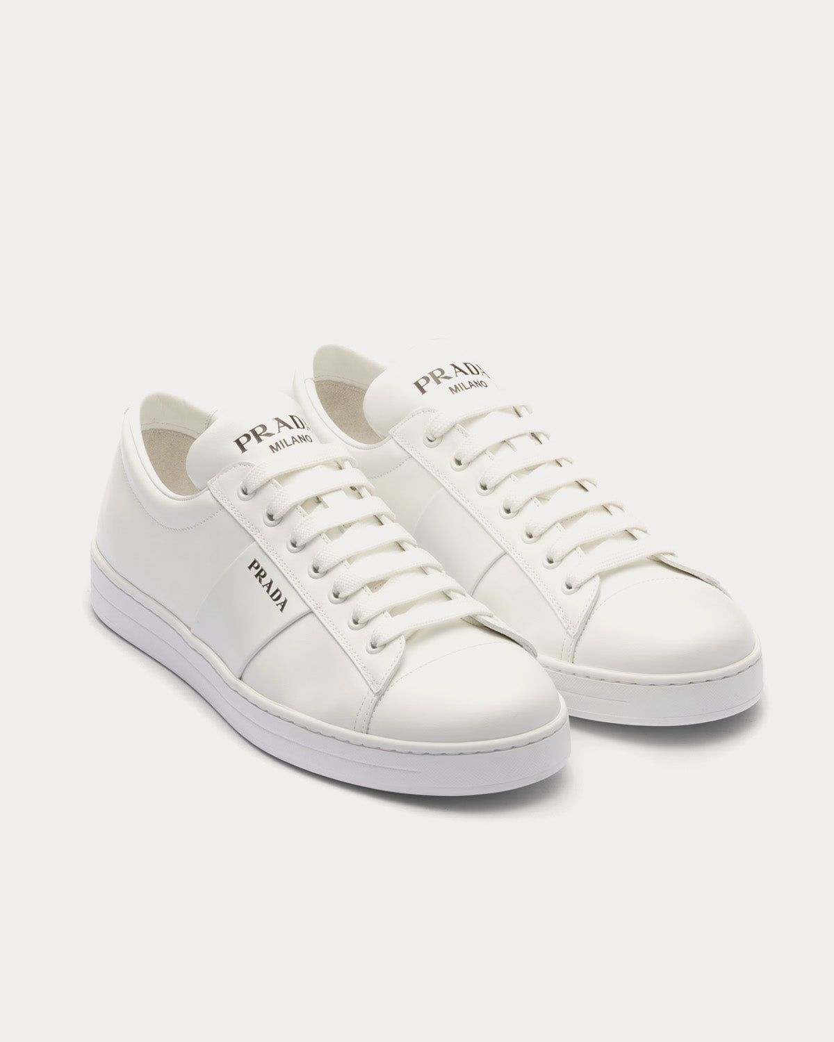 Prada Brushed Leather White Low Top Sneakers - 2