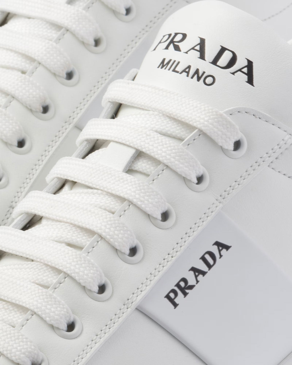 Prada Brushed Leather White Low Top Sneakers - 3