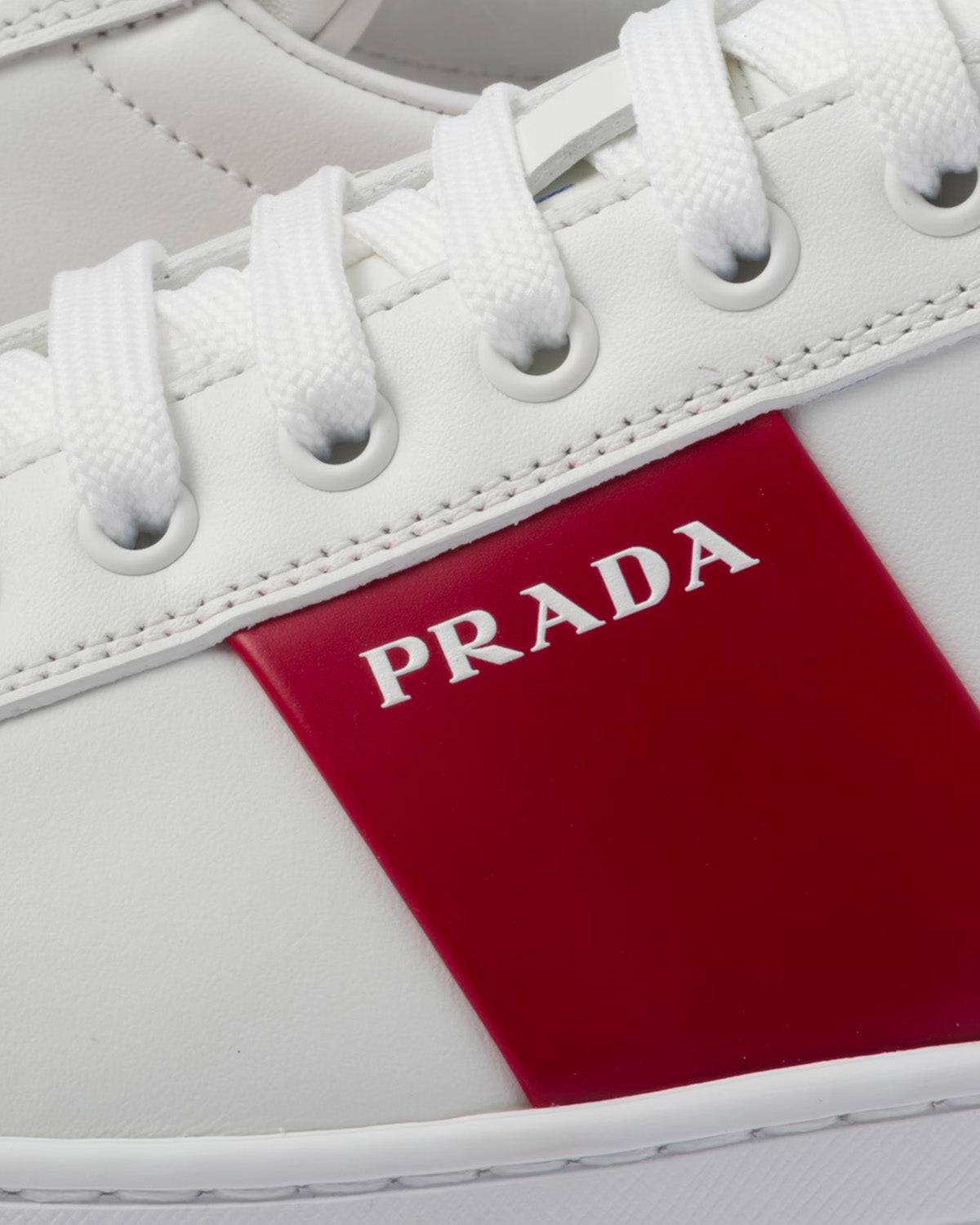 Prada Brushed Leather White / Scarlet Low Top Sneakers - 3