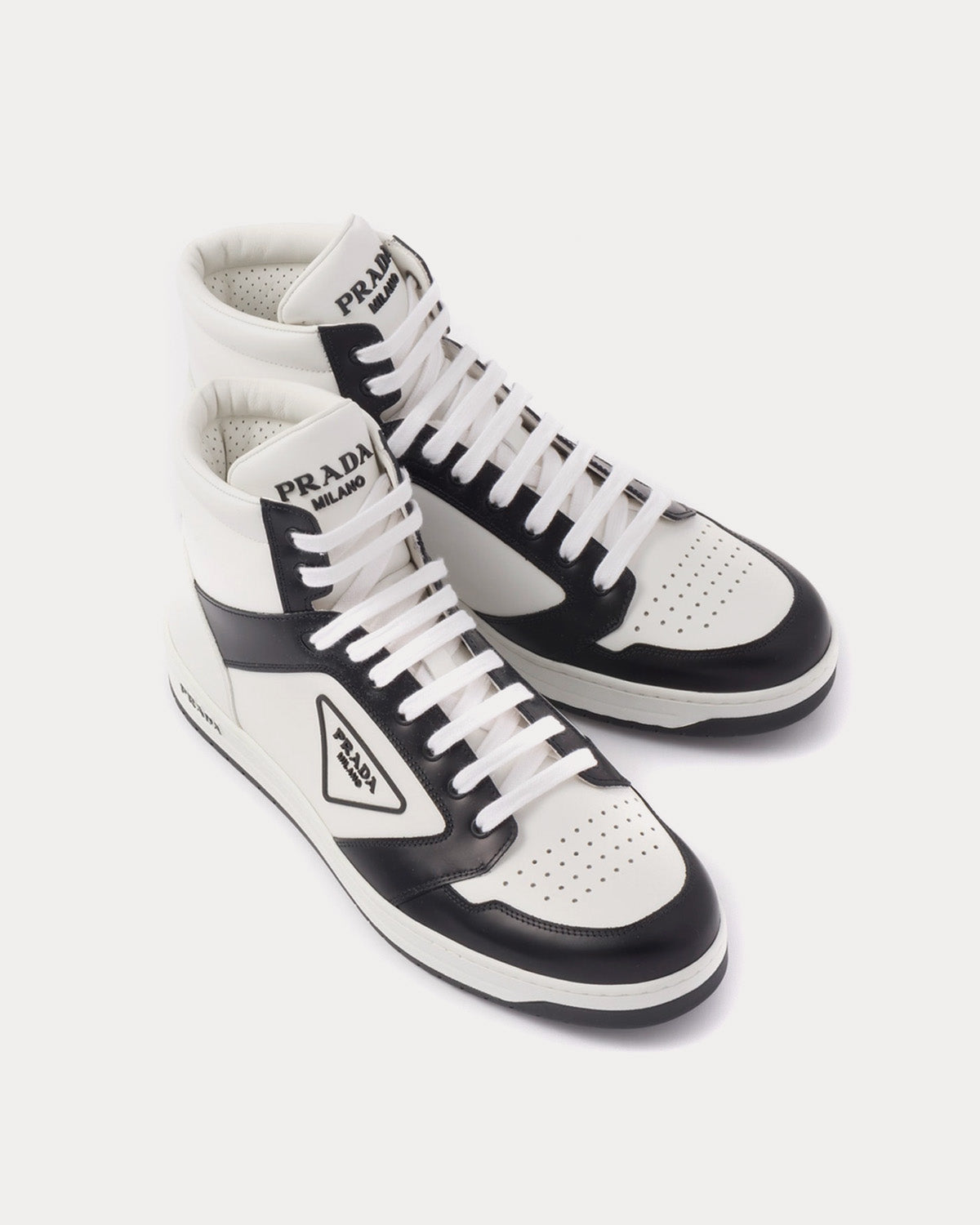 Prada District Leather White / Black High Top Sneakers - 2