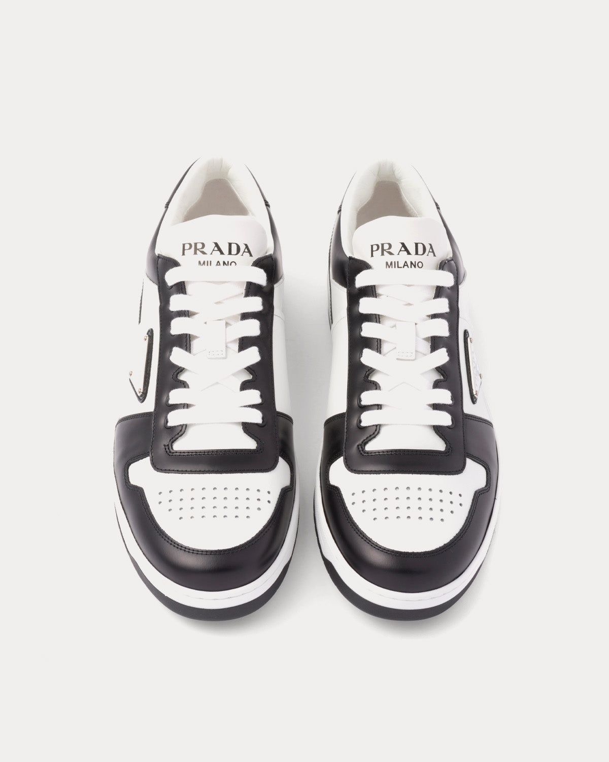 Prada Downtown Leather White / Black Low Top Sneakers - 2