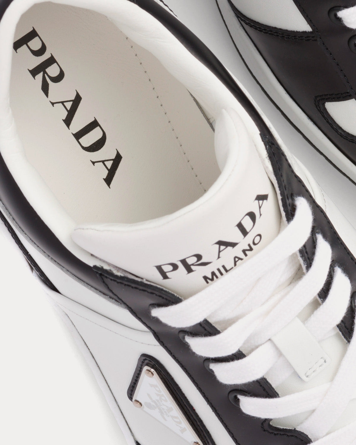 Prada Downtown Leather White / Black Low Top Sneakers - 5