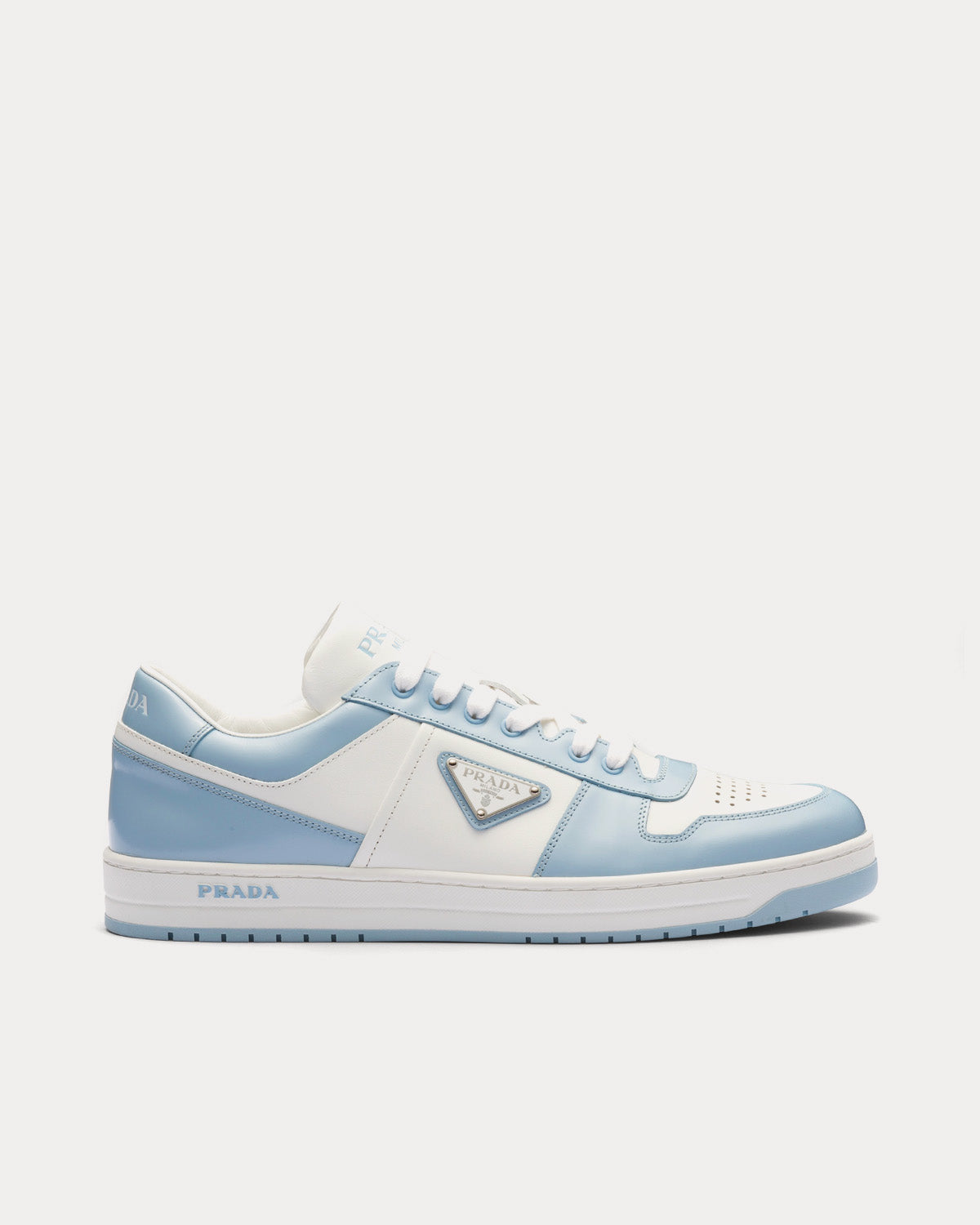 Prada Downtown Leather White / Light Blue Low Top Sneakers - 1