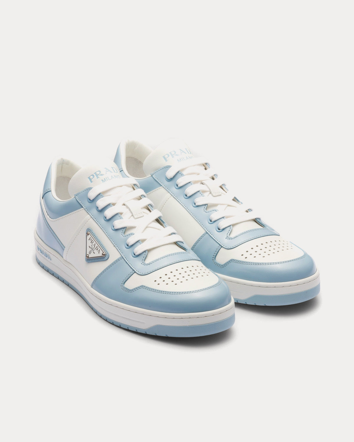 Prada Downtown Leather White / Light Blue Low Top Sneakers - 2