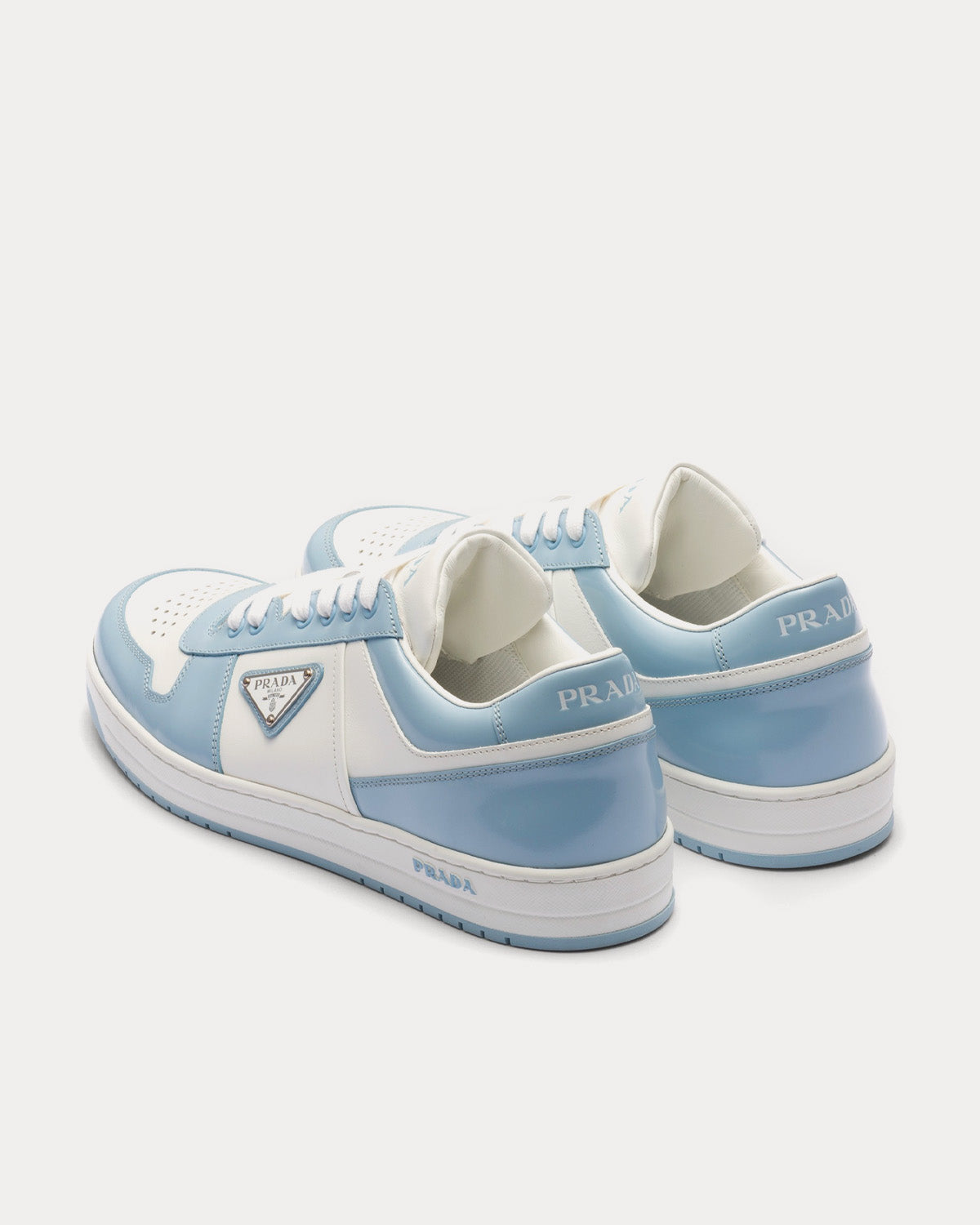 Prada Downtown Leather White / Light Blue Low Top Sneakers - 3