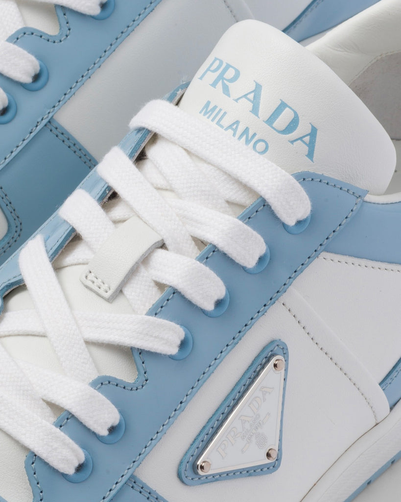 Prada Downtown Leather White / Sky Blue Low Top Sneakers - Sneak in Peace