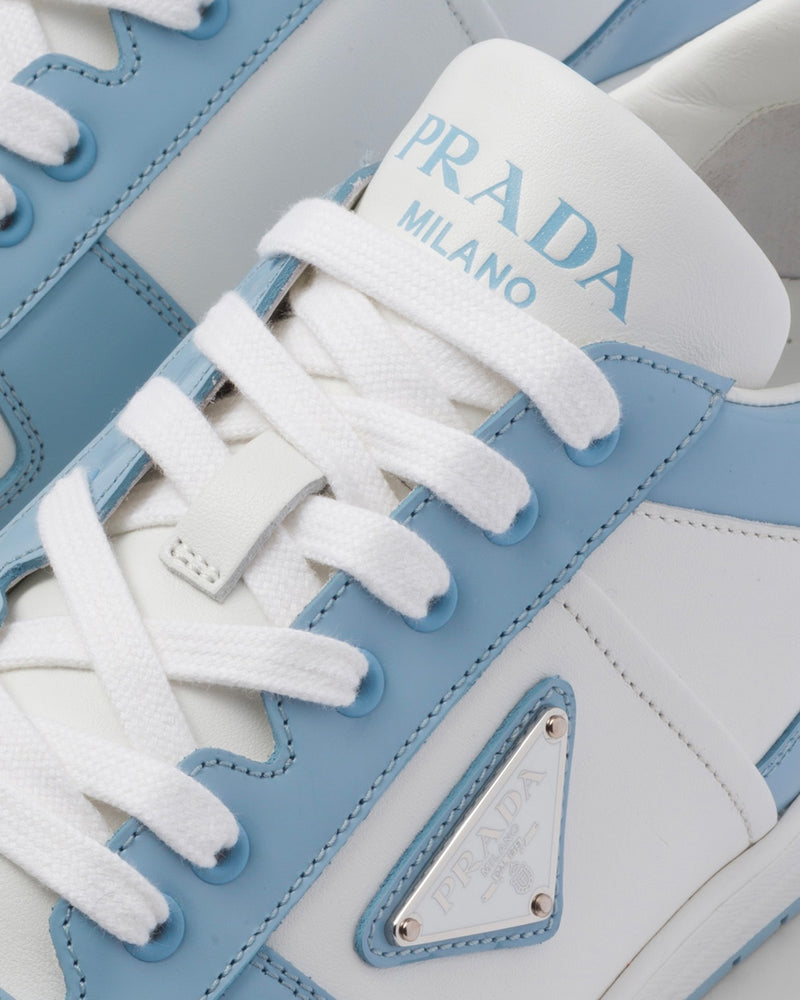 Prada Downtown Leather White / Light Blue Low Top Sneakers - 4