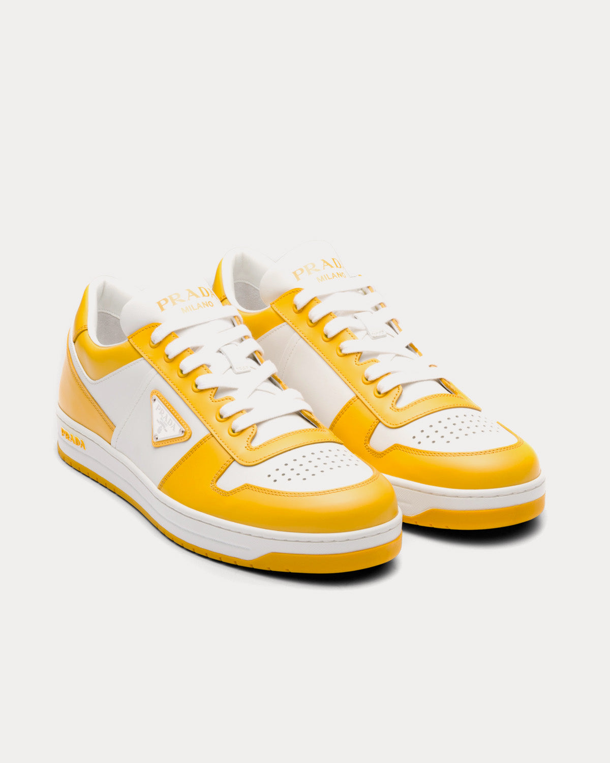 Prada Downtown Leather White / Sun Low Top Sneakers - 2