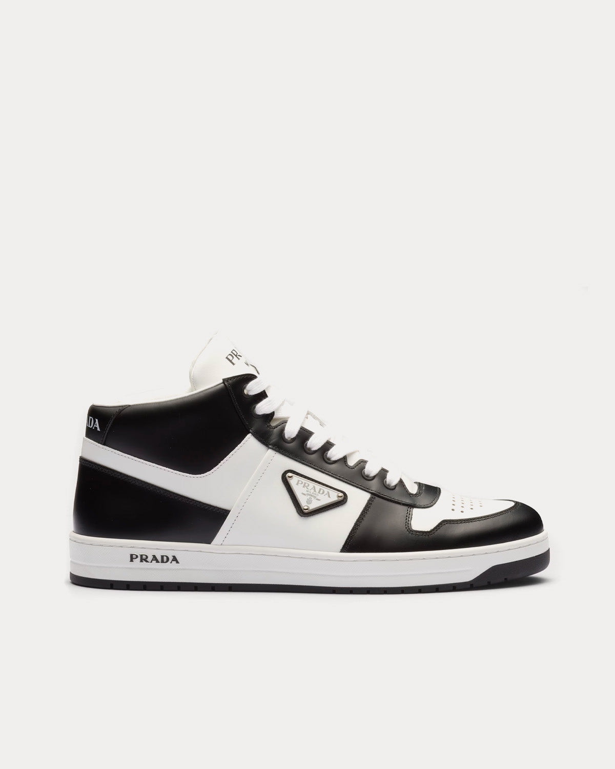 Prada Downtown Leather White / Black High Top Sneakers - 1