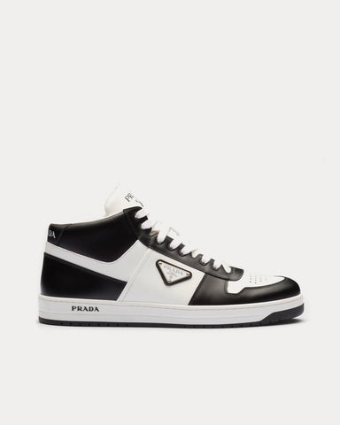 Prada Downtown Leather White / Black High Top Sneakers