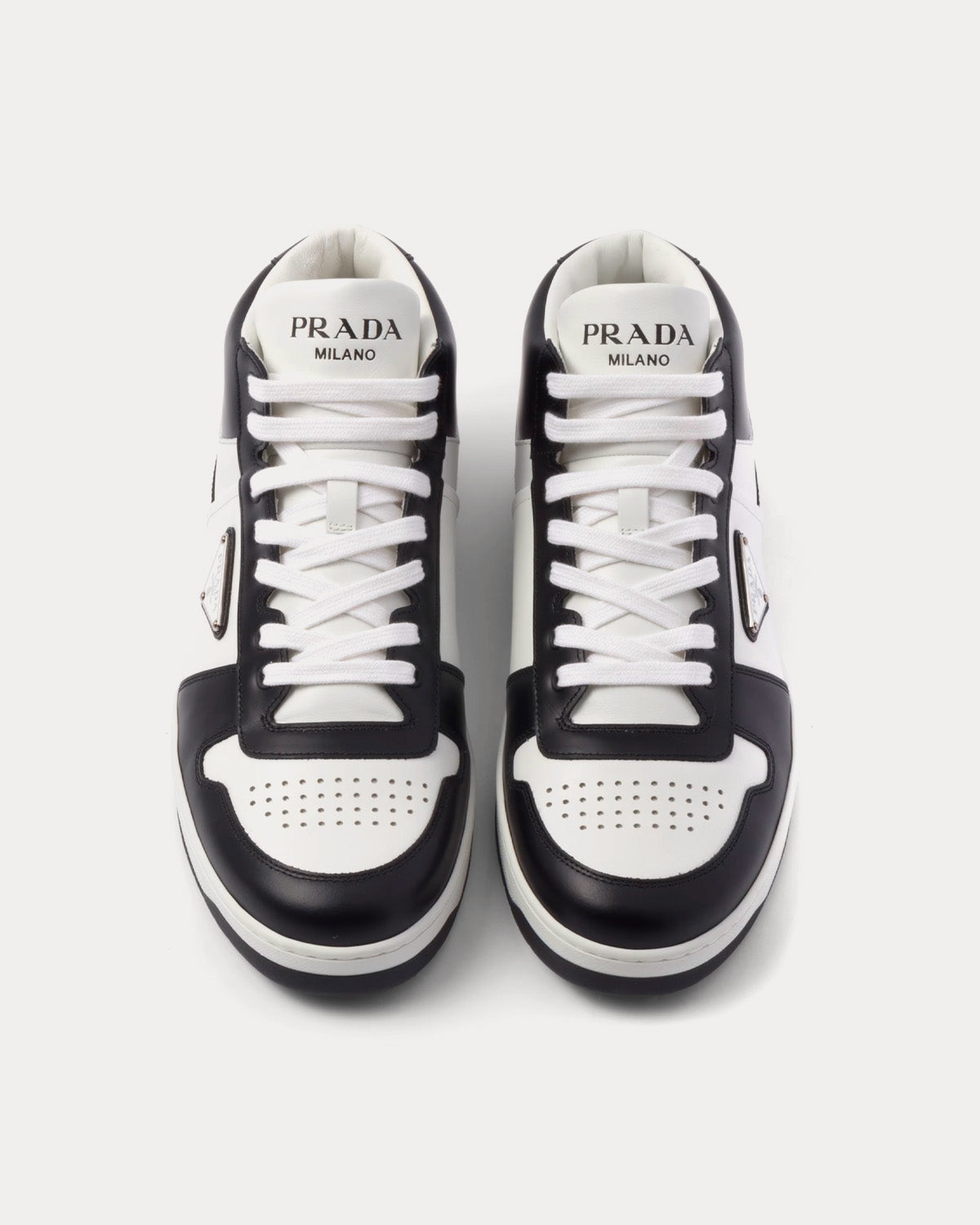 Prada Downtown Leather White / Black High Top Sneakers - 2