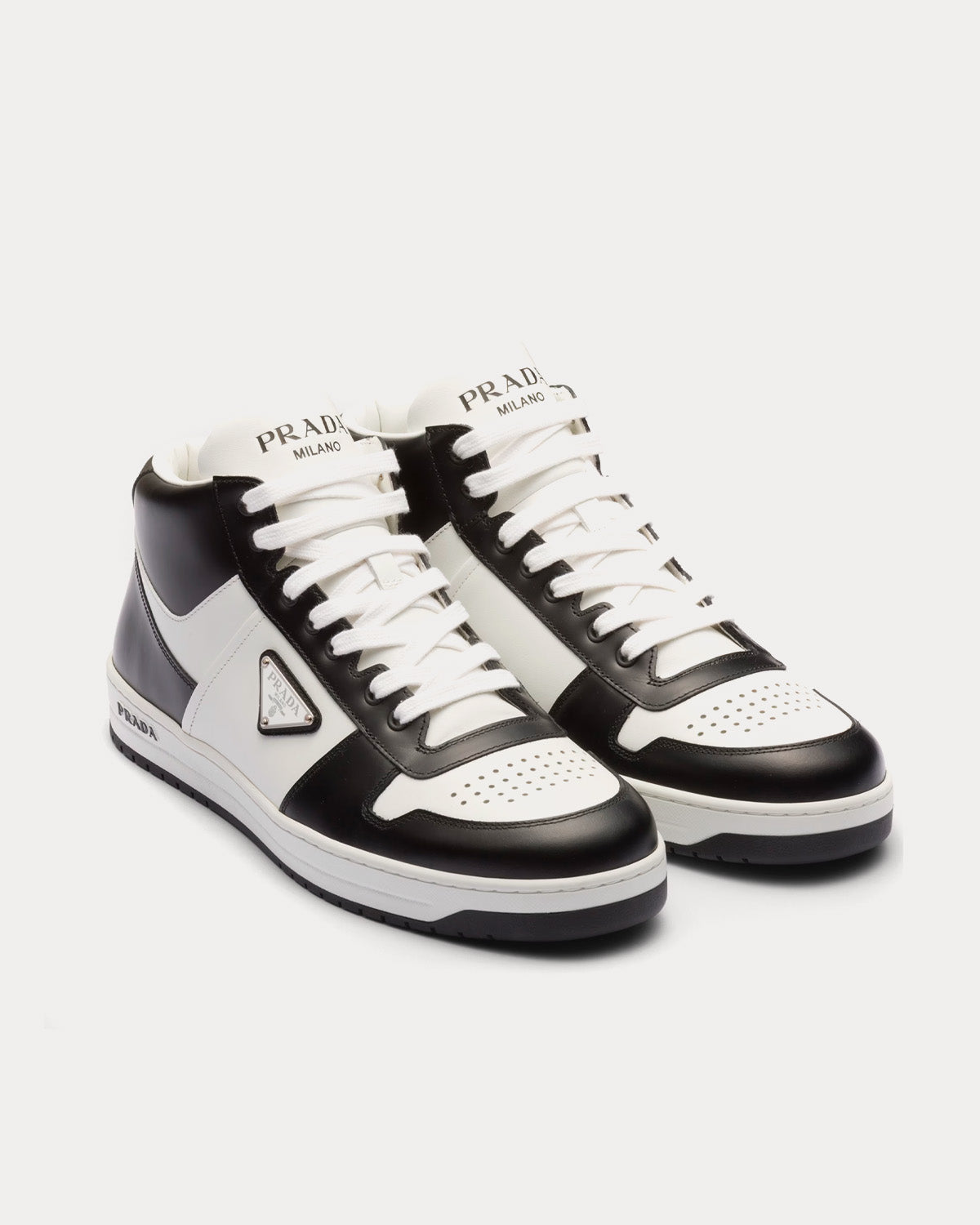 Prada Downtown Leather White / Black High Top Sneakers - 3