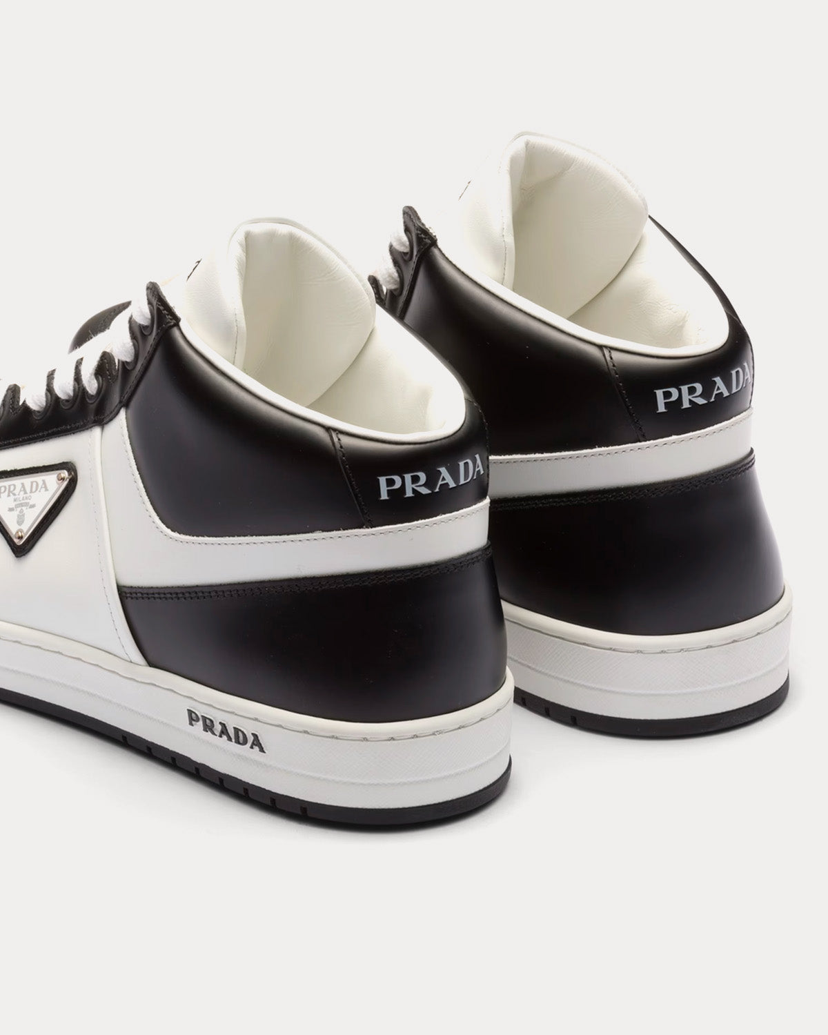 Prada Downtown Leather White / Black High Top Sneakers - 4