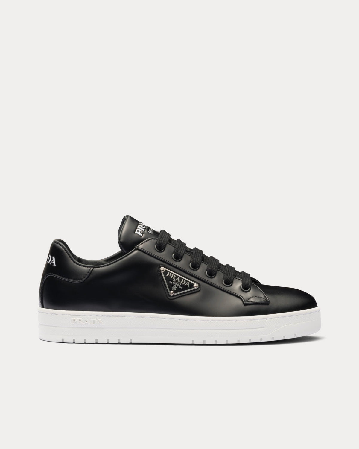 Prada Downtown Brushed Leather Black / White Low Top Sneakers - 1