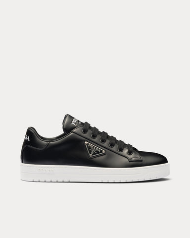 Prada Downtown Brushed Leather Black / White Low Top Sneakers