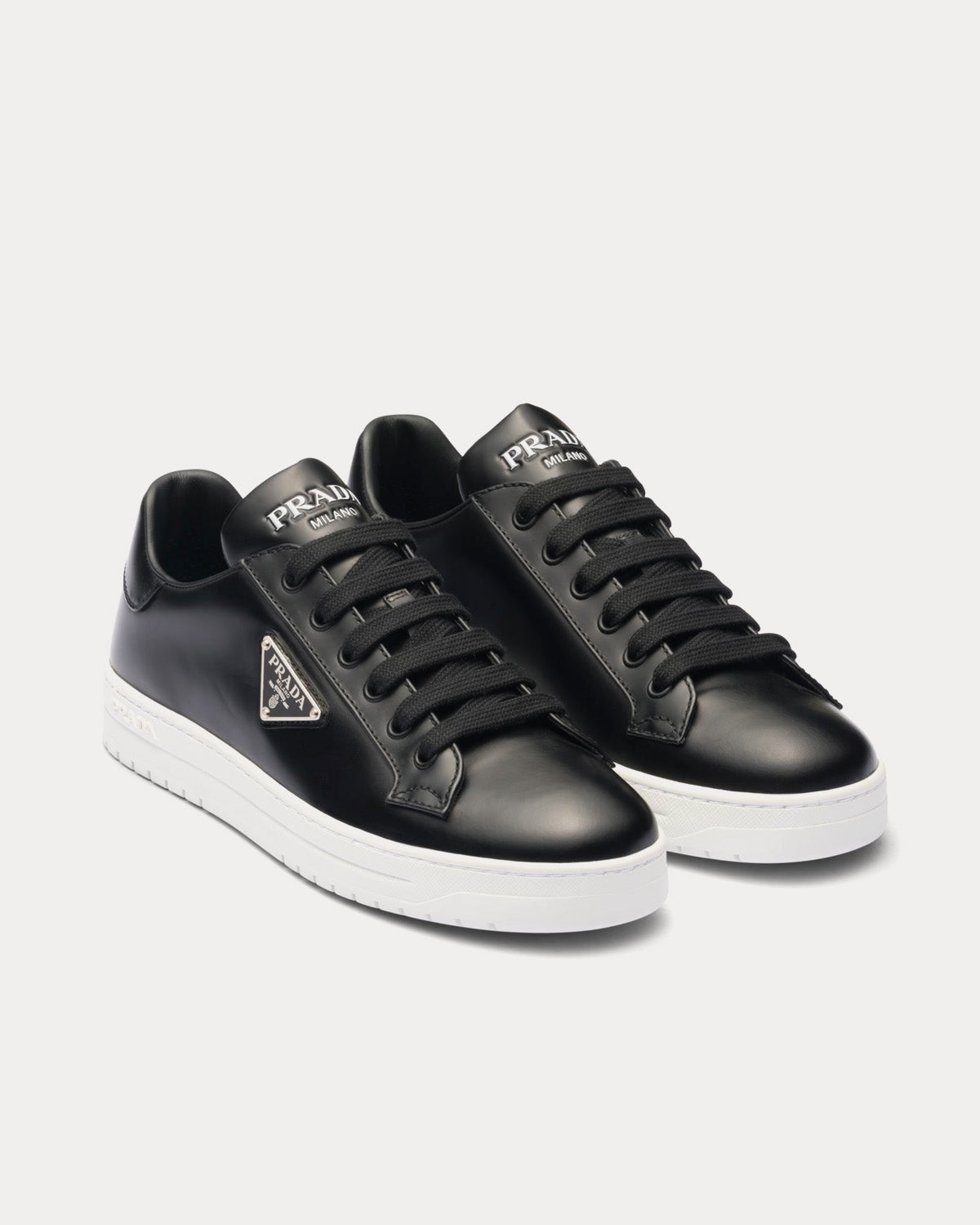 Prada Downtown Brushed Leather Black White Low Top Sneakers Sneak in Peace