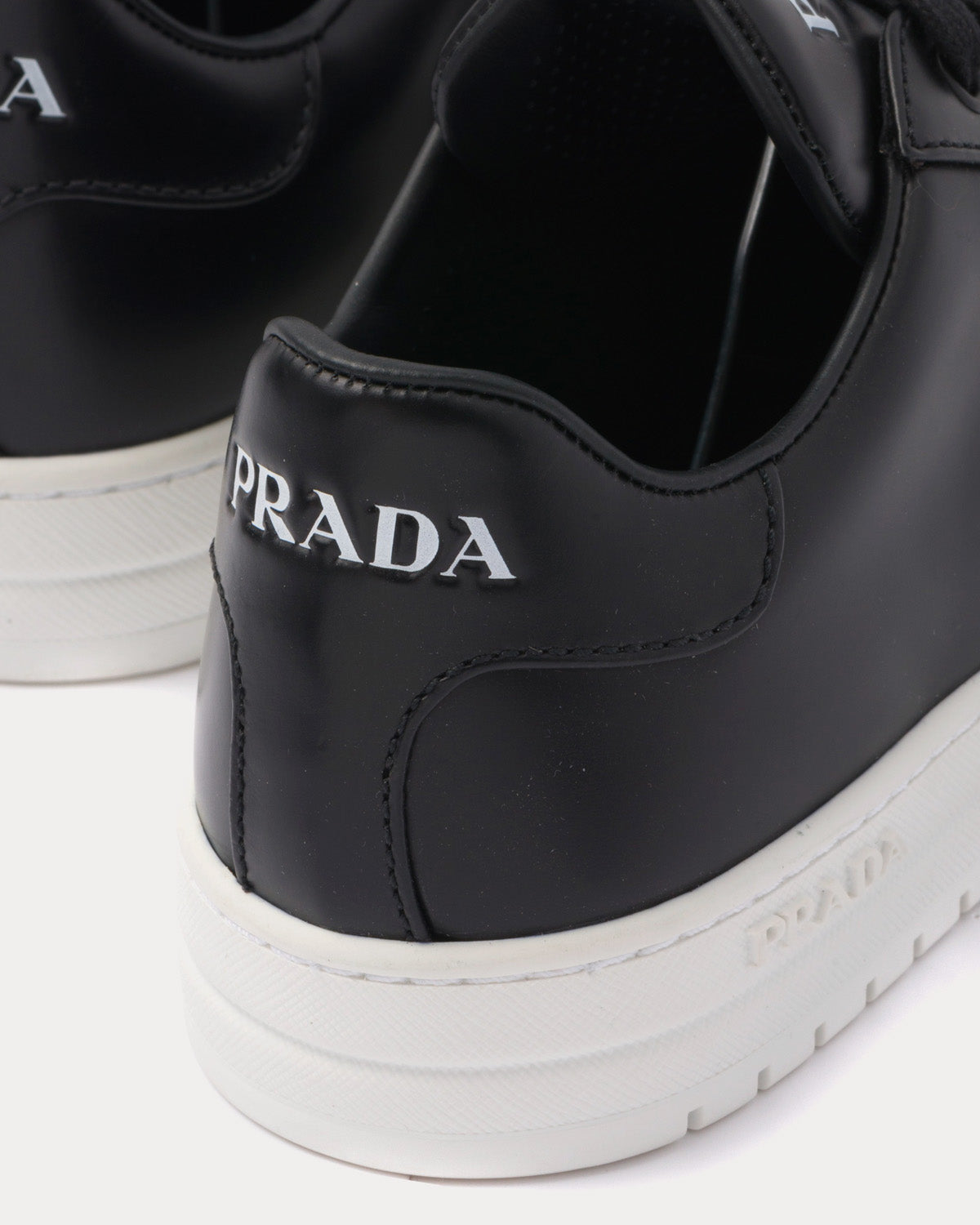 Prada Downtown Brushed Leather Black / White Low Top Sneakers - 3