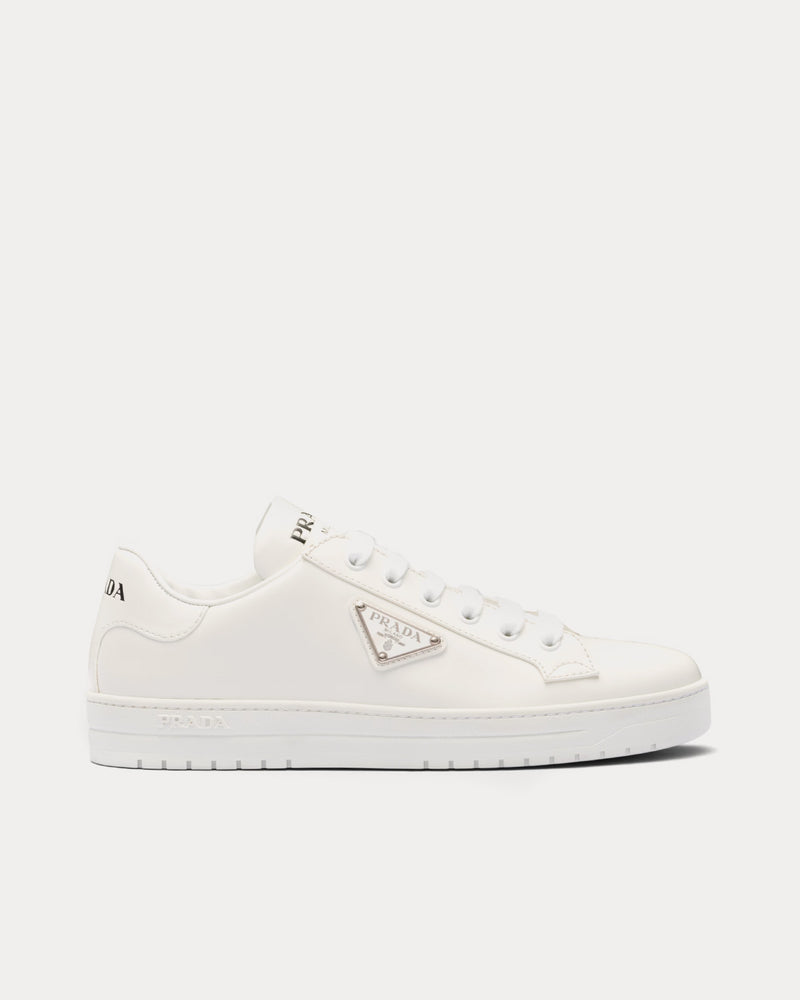 Prada Downtown Brushed Leather White Low Top Sneakers - 1