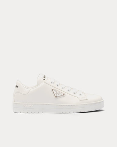 Prada Downtown Brushed Leather White Low Top Sneakers