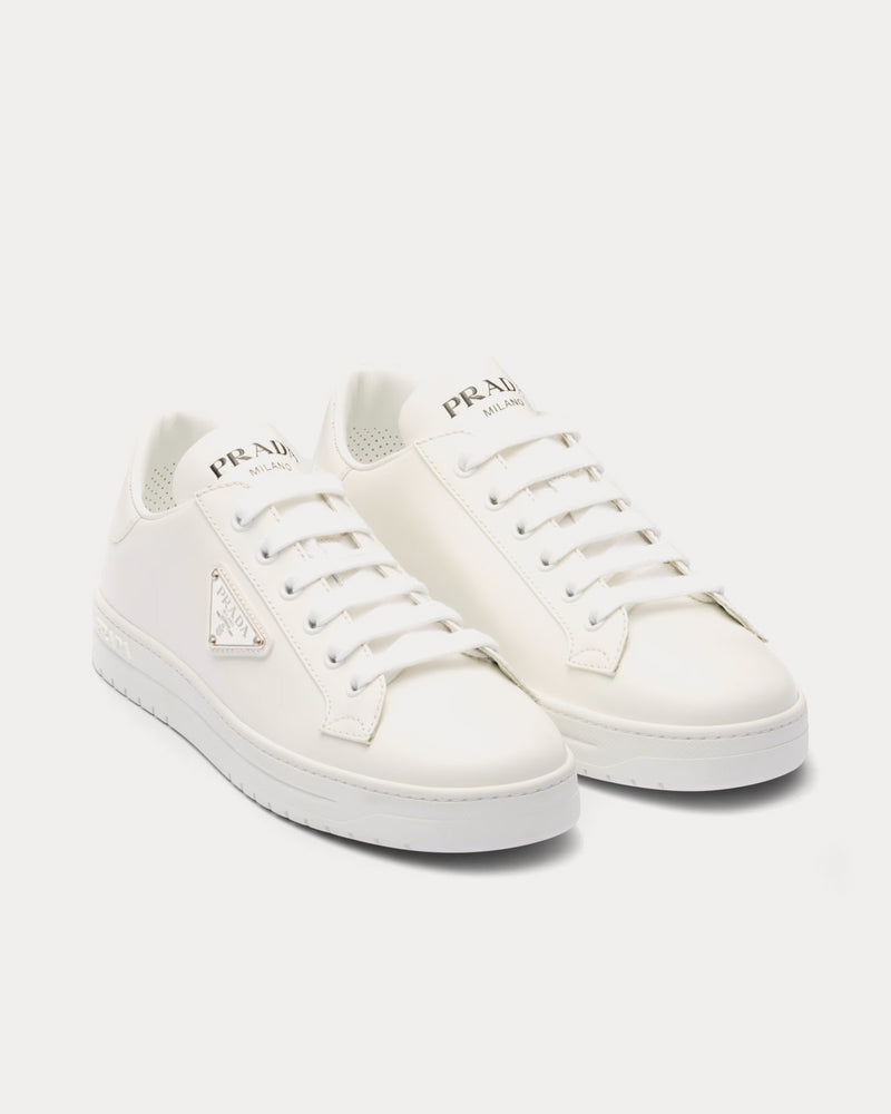 Prada Downtown Brushed Leather White Low Top Sneakers - 2