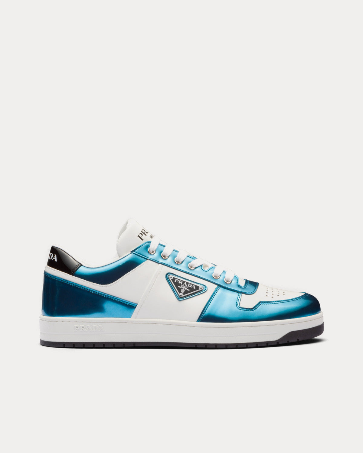 Prada Downtown Leather White / Sky Blue Low Top Sneakers - 1