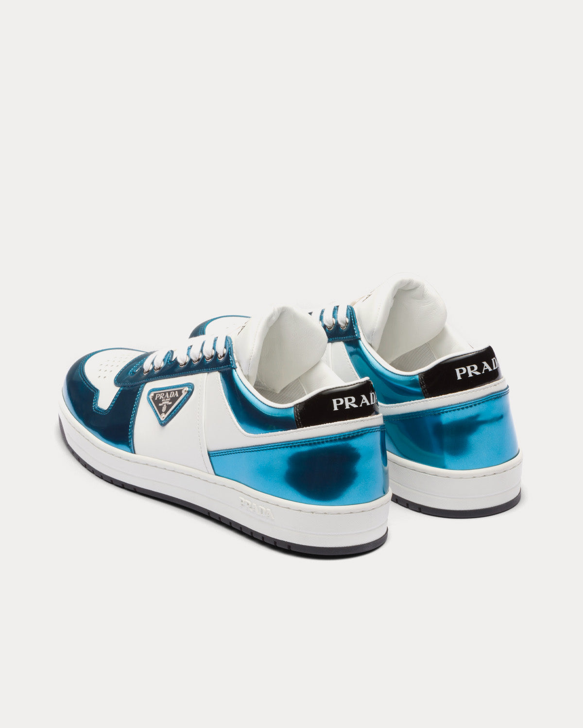 Prada Downtown Leather White / Sky Blue Low Top Sneakers - 3