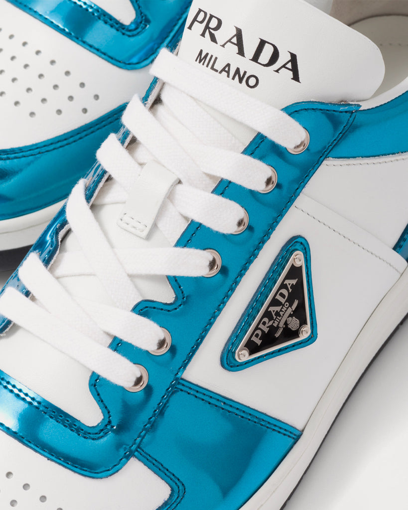 Prada Downtown Leather White / Sky Blue Low Top Sneakers - Sneak in Peace